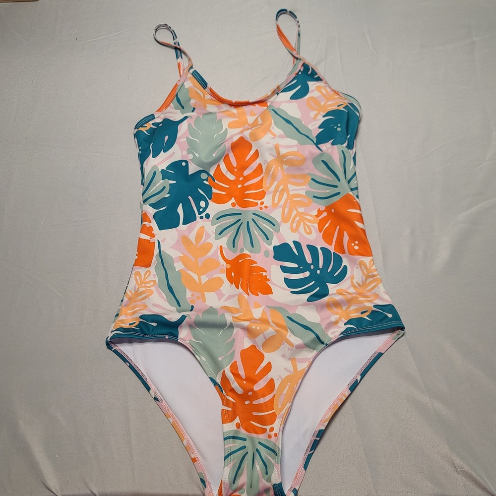 Serra One Piece Swimsuitโ Womens Medium Multicolor Tropical Monstera Leaf Print
